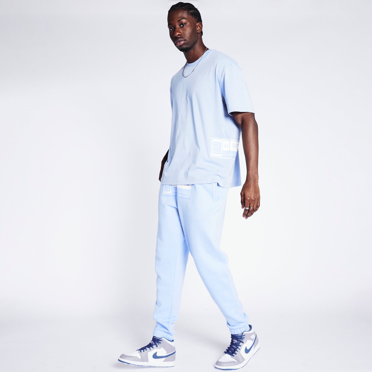 Badged Joggers - Dusty Blue