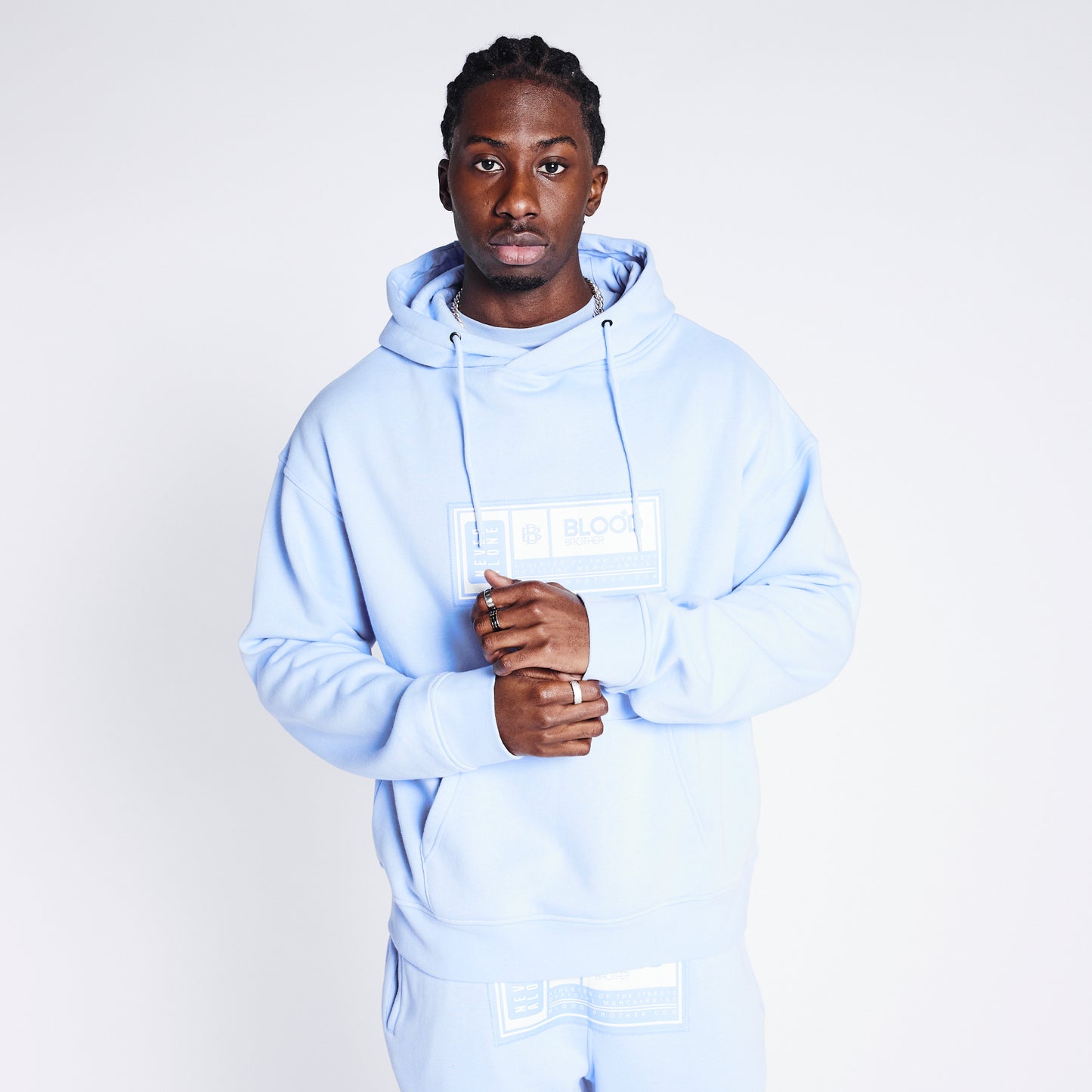 Badged Hoodie - Dusty Blue