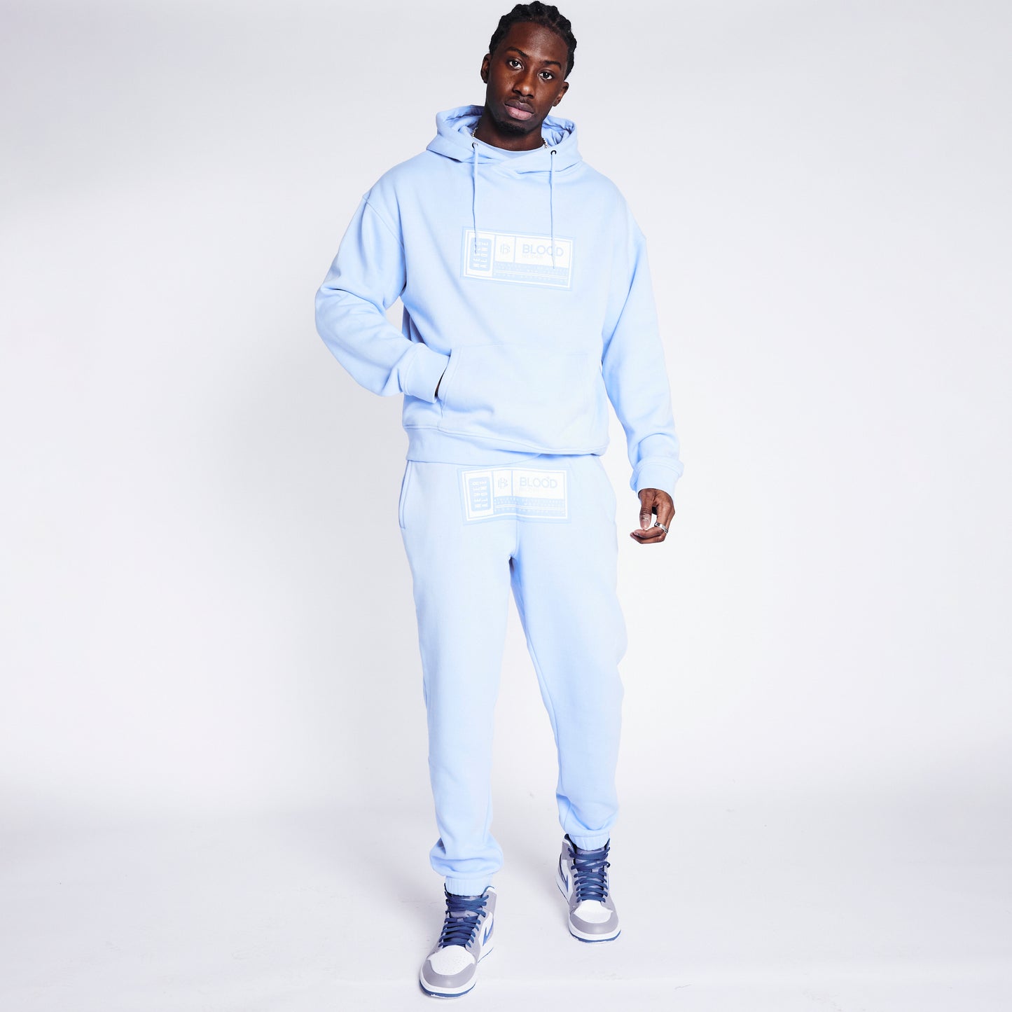 Badged Hoodie - Dusty Blue